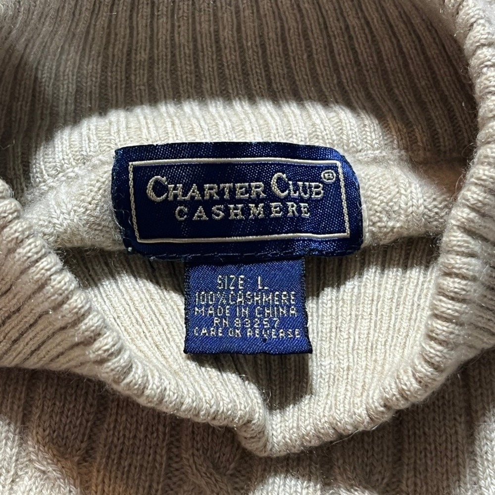 Vintage Y2K Charter Club 100% Cashmere Sweater Sz L Tan Cable Knit Minimalist - Picture 5 of 6